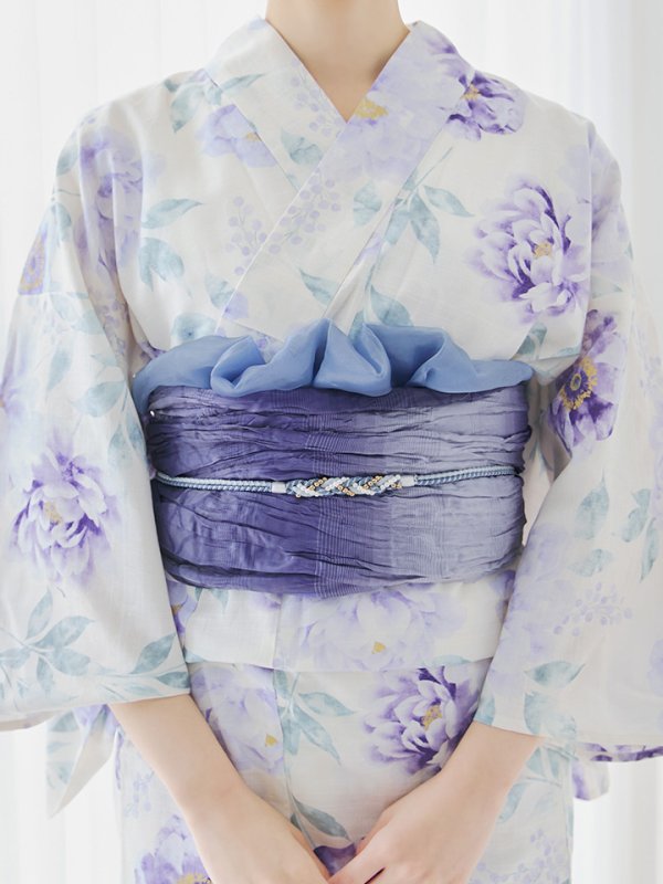 画像15: 【即日発送】水彩紫牡丹柄浴衣【浴衣３点セット 浴衣/帯/下駄】[YMT] (15)