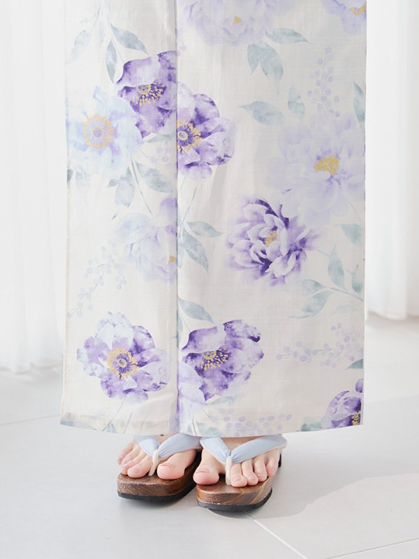 画像16: 【即日発送】水彩紫牡丹柄浴衣【浴衣３点セット 浴衣/帯/下駄】[YMT] (16)