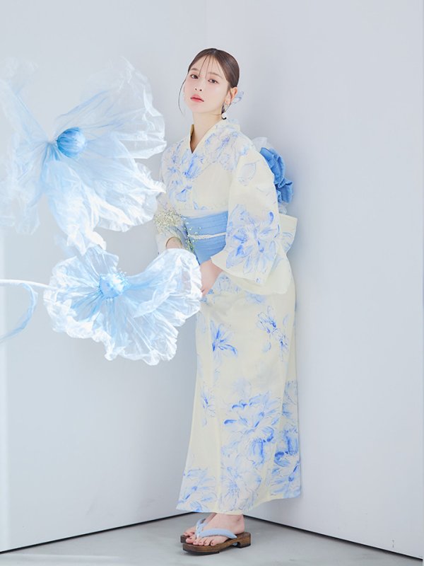 画像34: 【即日発送】グラデーションブルー牡丹和モダン浴衣【浴衣３点セット 浴衣/帯/下駄】[YMT] (34)
