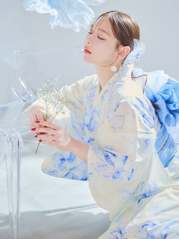 画像31: 【即日発送】グラデーションブルー牡丹和モダン浴衣【浴衣３点セット 浴衣/帯/下駄】[YMT] (31)