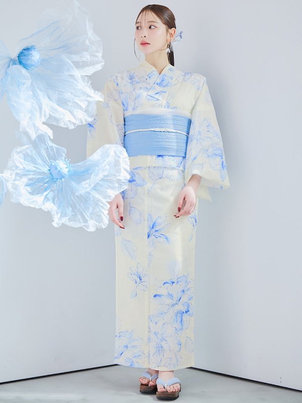 画像36: 【即日発送】グラデーションブルー牡丹和モダン浴衣【浴衣３点セット 浴衣/帯/下駄】[YMT] (36)