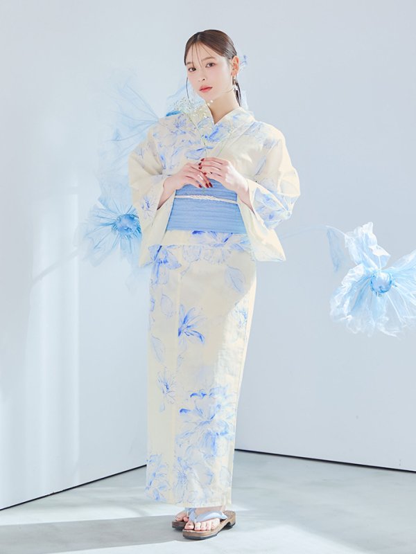 画像37: 【即日発送】グラデーションブルー牡丹和モダン浴衣【浴衣３点セット 浴衣/帯/下駄】[YMT] (37)