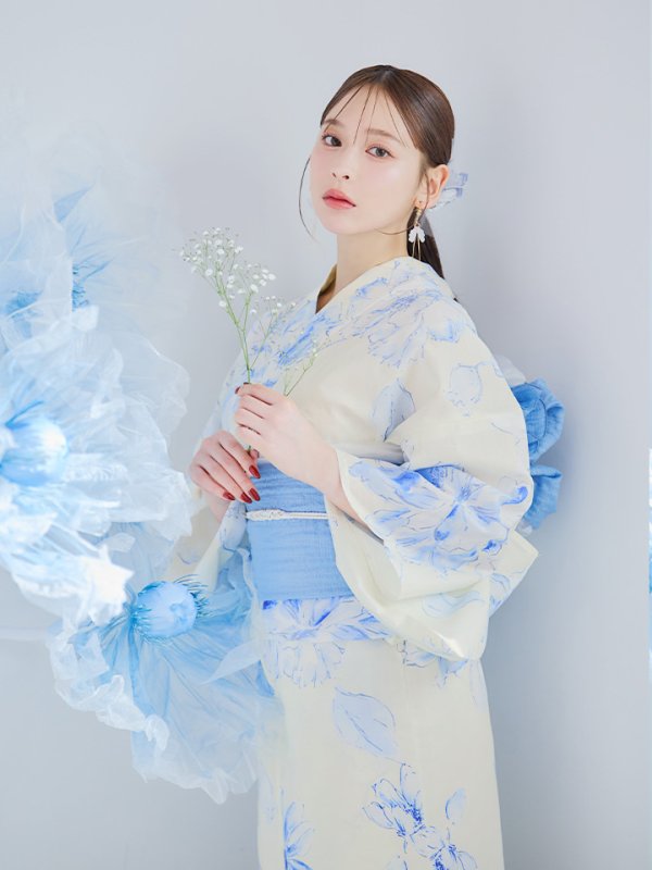 画像8: 【即日発送】グラデーションブルー牡丹和モダン浴衣【浴衣３点セット 浴衣/帯/下駄】[YMT] (8)