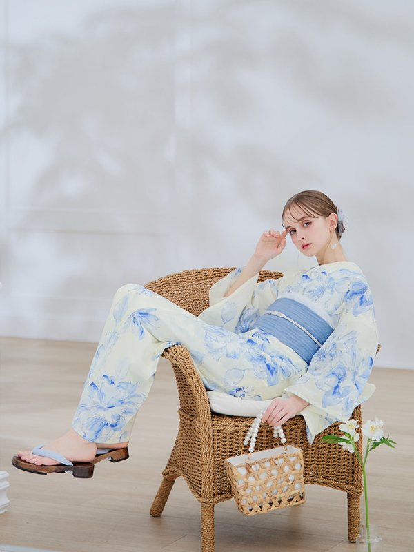 画像10: 【即日発送】グラデーションブルー牡丹和モダン浴衣【浴衣３点セット 浴衣/帯/下駄】[YMT] (10)