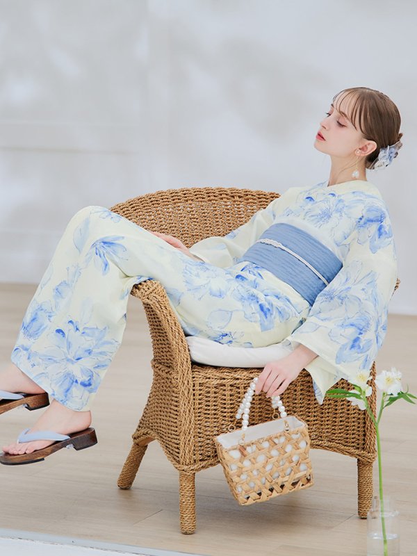 画像12: 【即日発送】グラデーションブルー牡丹和モダン浴衣【浴衣３点セット 浴衣/帯/下駄】[YMT] (12)