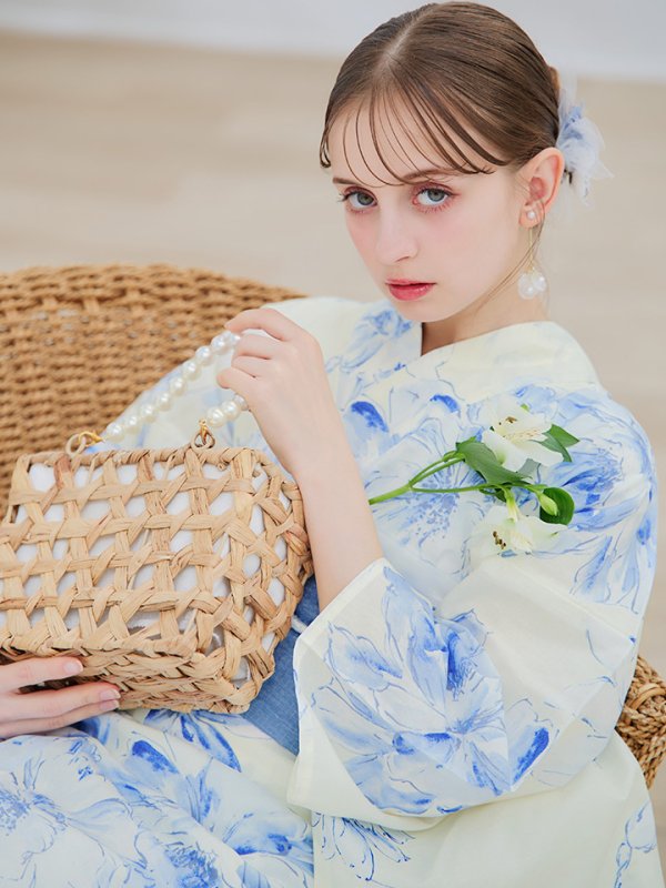 画像13: 【即日発送】グラデーションブルー牡丹和モダン浴衣【浴衣３点セット 浴衣/帯/下駄】[YMT] (13)