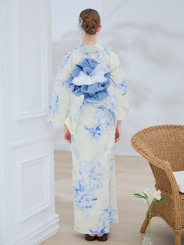 画像14: 【即日発送】グラデーションブルー牡丹和モダン浴衣【浴衣３点セット 浴衣/帯/下駄】[YMT] (14)
