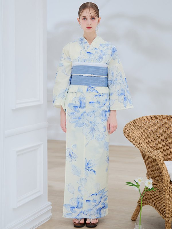 画像4: 【即日発送】グラデーションブルー牡丹和モダン浴衣【浴衣３点セット 浴衣/帯/下駄】[YMT] (4)
