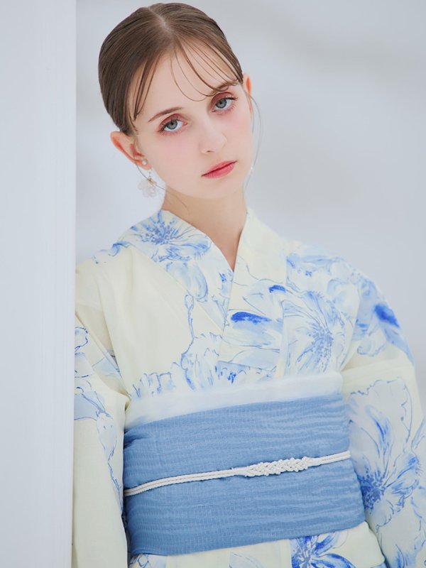 画像7: 【即日発送】グラデーションブルー牡丹和モダン浴衣【浴衣３点セット 浴衣/帯/下駄】[YMT] (7)