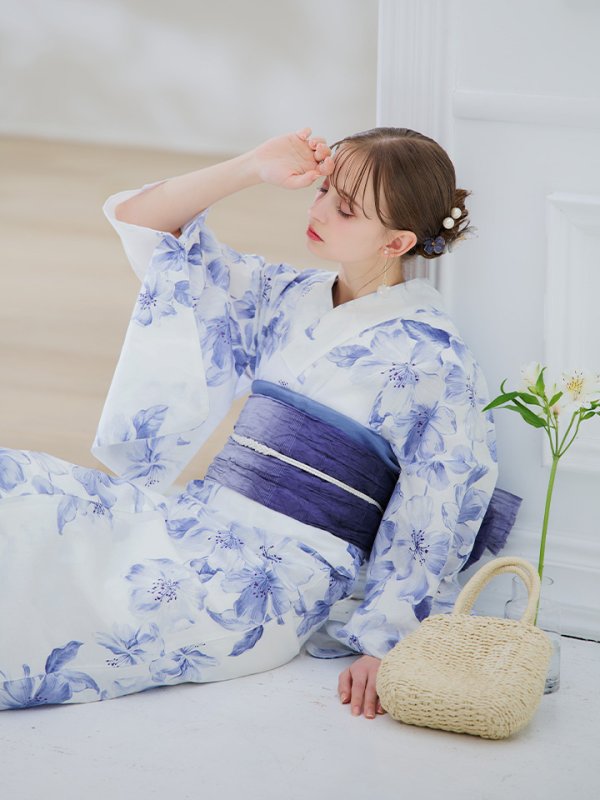 画像13: 【即日発送】モダンフラワー大人エレガント浴衣【浴衣３点セット 浴衣/帯/下駄】[OF04] (13)