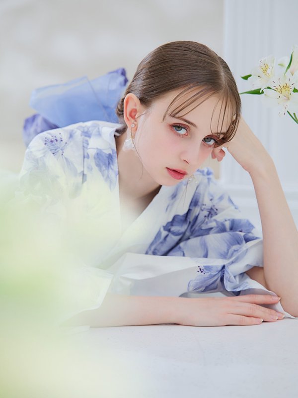 画像14: 【即日発送】モダンフラワー大人エレガント浴衣【浴衣３点セット 浴衣/帯/下駄】[OF04] (14)