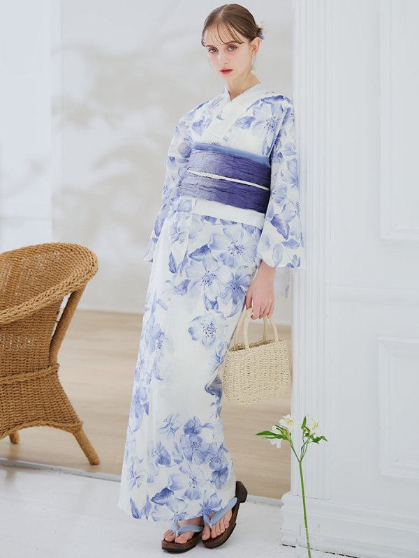 画像2: 【即日発送】モダンフラワー大人エレガント浴衣【浴衣３点セット 浴衣/帯/下駄】[OF04] (2)