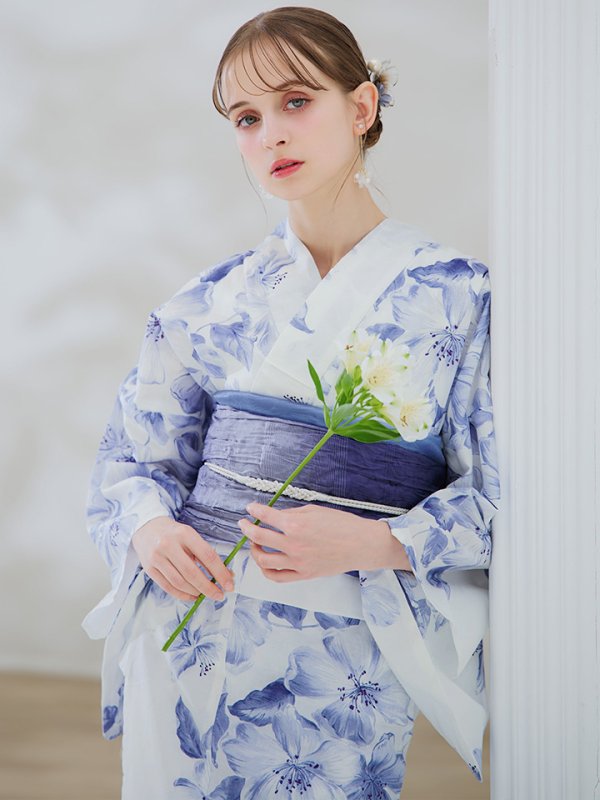 画像3: 【即日発送】モダンフラワー大人エレガント浴衣【浴衣３点セット 浴衣/帯/下駄】[OF04] (3)