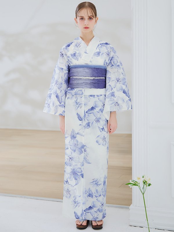 画像4: 【即日発送】モダンフラワー大人エレガント浴衣【浴衣３点セット 浴衣/帯/下駄】[OF04] (4)
