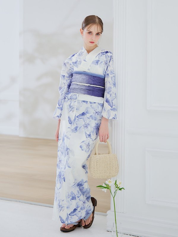 画像7: 【即日発送】モダンフラワー大人エレガント浴衣【浴衣３点セット 浴衣/帯/下駄】[OF04] (7)