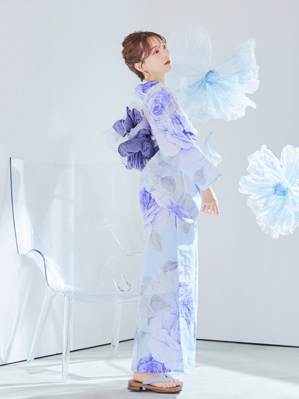 画像11: 【即日発送】アンティークブルーローズ浴衣【浴衣３点セット 浴衣/帯/下駄】[YMT] (11)