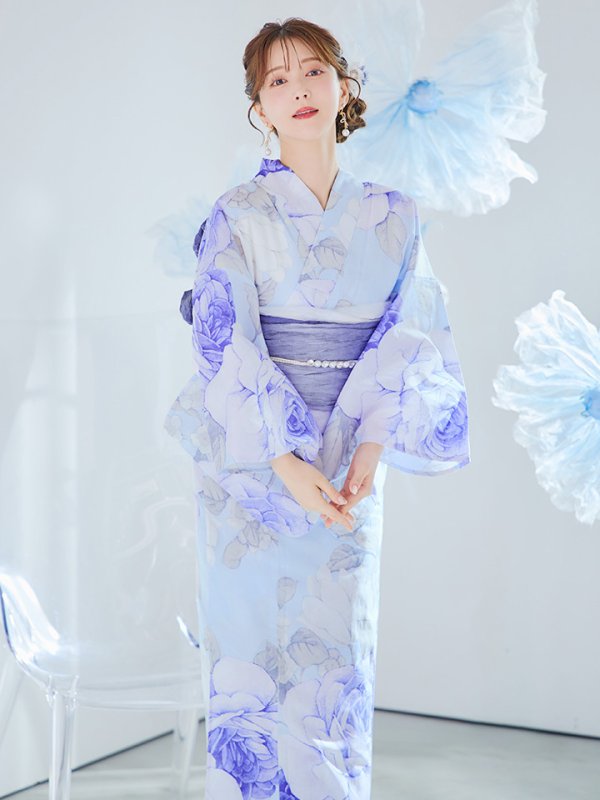 画像15: 【即日発送】アンティークブルーローズ浴衣【浴衣３点セット 浴衣/帯/下駄】[YMT] (15)