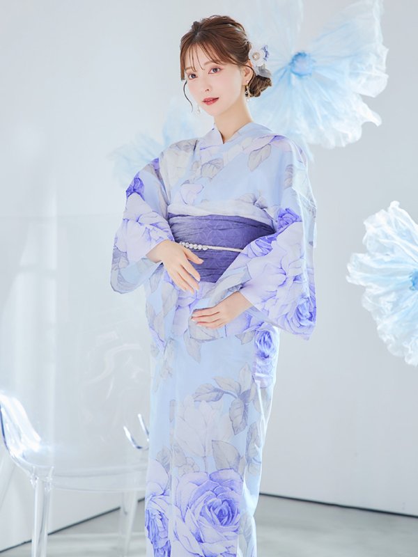 画像16: 【即日発送】アンティークブルーローズ浴衣【浴衣３点セット 浴衣/帯/下駄】[YMT] (16)