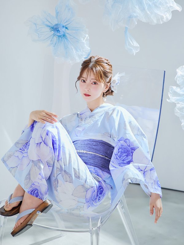 画像6: 【即日発送】アンティークブルーローズ浴衣【浴衣３点セット 浴衣/帯/下駄】[YMT] (6)