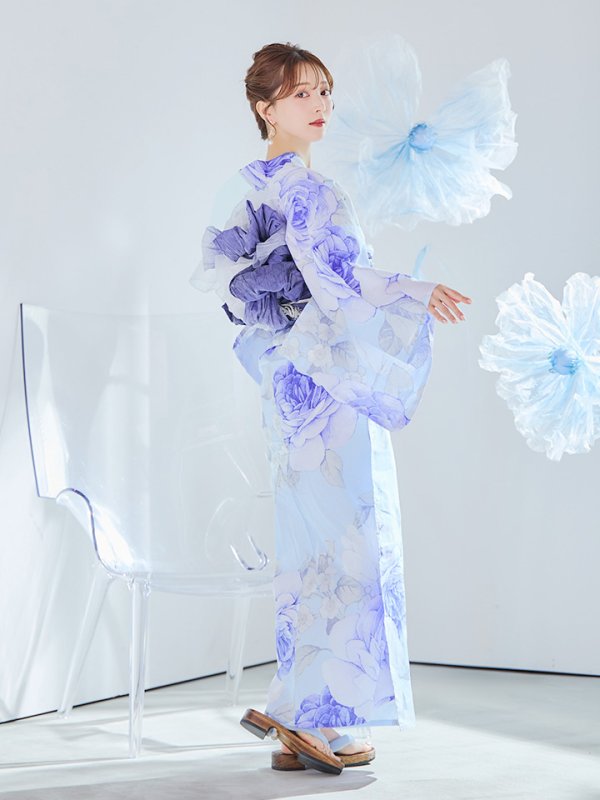 画像8: 【即日発送】アンティークブルーローズ浴衣【浴衣３点セット 浴衣/帯/下駄】[YMT] (8)