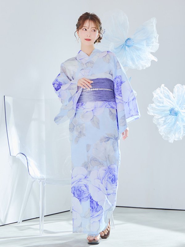 画像9: 【即日発送】アンティークブルーローズ浴衣【浴衣３点セット 浴衣/帯/下駄】[YMT] (9)