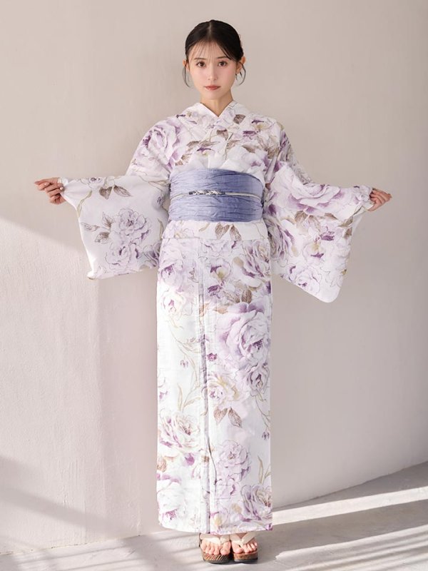 画像4: 【即日発送】藤霞のアンティークローズ浴衣【浴衣３点セット 浴衣/帯/下駄】[OF04/HC03] (4)