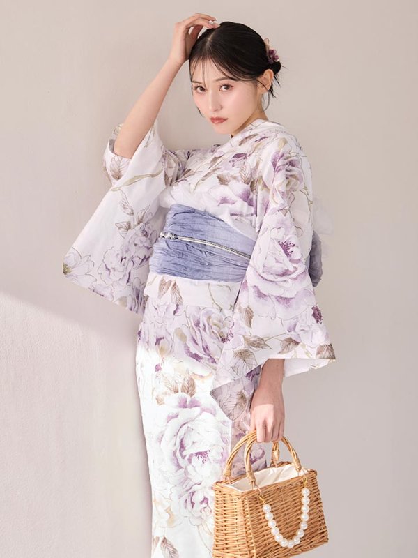 画像7: 【即日発送】藤霞のアンティークローズ浴衣【浴衣３点セット 浴衣/帯/下駄】[OF04/HC03] (7)