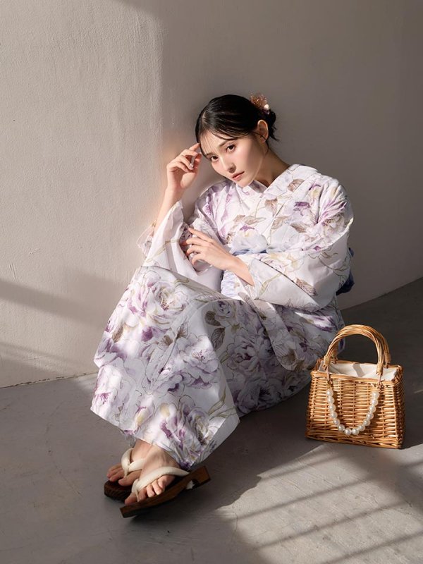 画像9: 【即日発送】藤霞のアンティークローズ浴衣【浴衣３点セット 浴衣/帯/下駄】[OF04/HC03] (9)