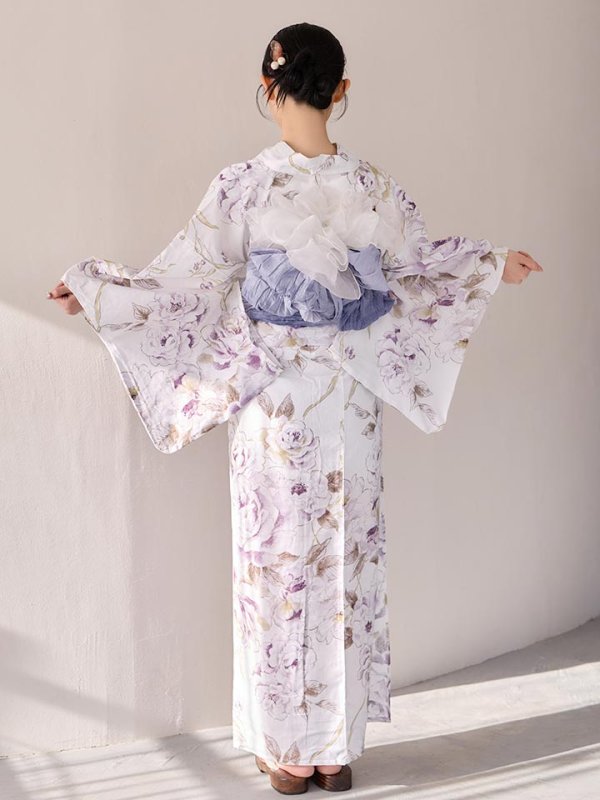 画像15: 【即日発送】藤霞のアンティークローズ浴衣【浴衣３点セット 浴衣/帯/下駄】[OF04/HC03] (15)