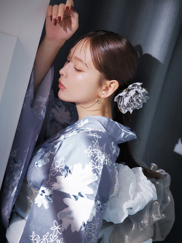 画像11: 【即日発送】グレイ×モードフラワー浴衣【浴衣３点セット 浴衣/帯/下駄】[YMT] (11)