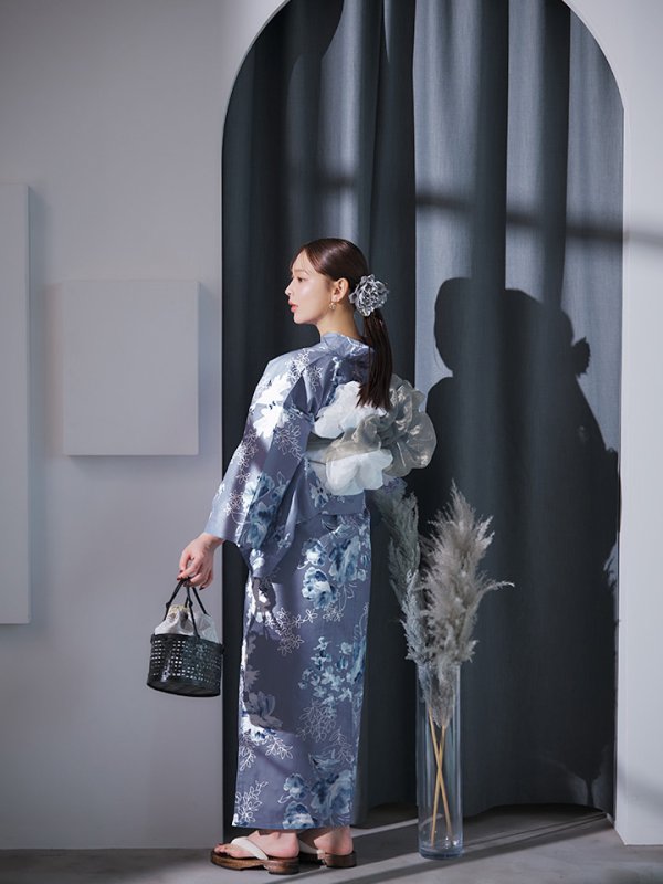 画像15: 【即日発送】グレイ×モードフラワー浴衣【浴衣３点セット 浴衣/帯/下駄】[YMT] (15)