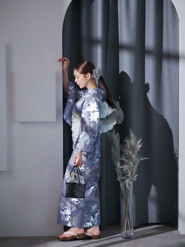 画像17: 【即日発送】グレイ×モードフラワー浴衣【浴衣３点セット 浴衣/帯/下駄】[YMT] (17)