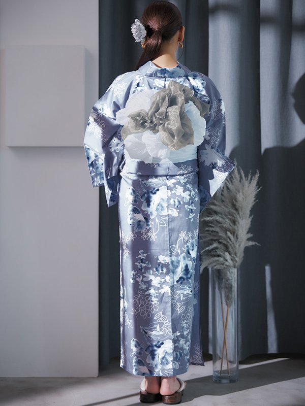 画像18: 【即日発送】グレイ×モードフラワー浴衣【浴衣３点セット 浴衣/帯/下駄】[YMT] (18)