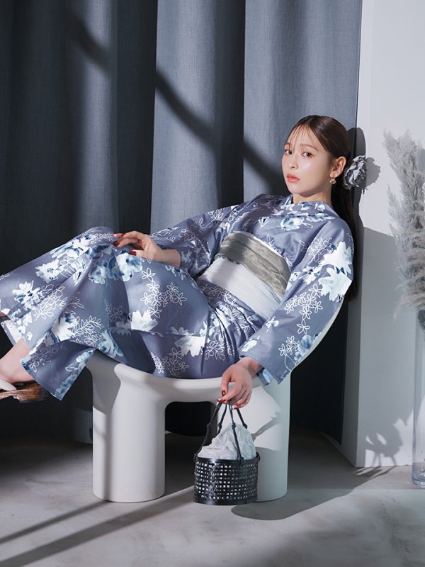 画像7: 【即日発送】グレイ×モードフラワー浴衣【浴衣３点セット 浴衣/帯/下駄】[YMT] (7)