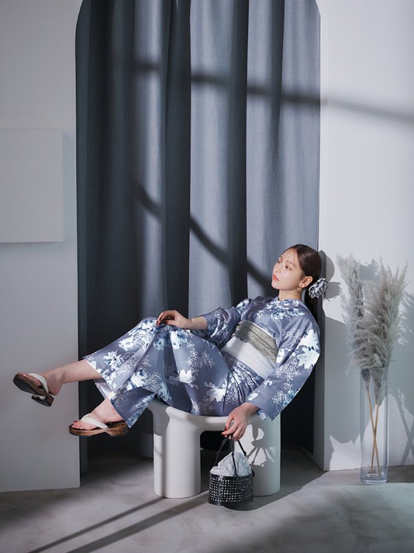 画像8: 【即日発送】グレイ×モードフラワー浴衣【浴衣３点セット 浴衣/帯/下駄】[YMT] (8)