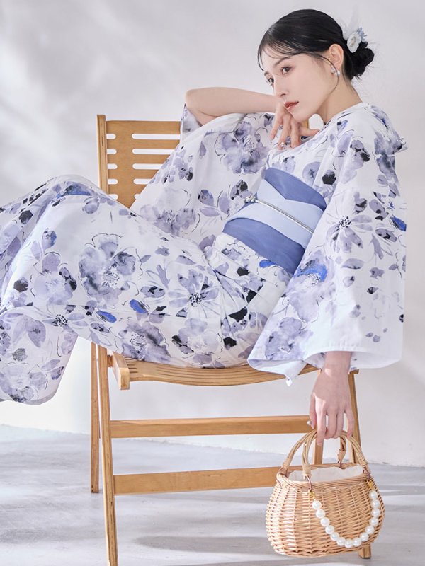 画像10: 【即日発送】水墨ニュアンスフラワー浴衣【浴衣３点セット 浴衣/帯/下駄】[OF04/HC03] (10)