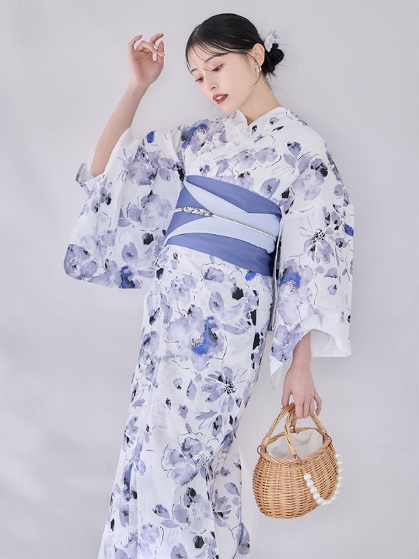 画像15: 【即日発送】水墨ニュアンスフラワー浴衣【浴衣３点セット 浴衣/帯/下駄】[OF04/HC03] (15)