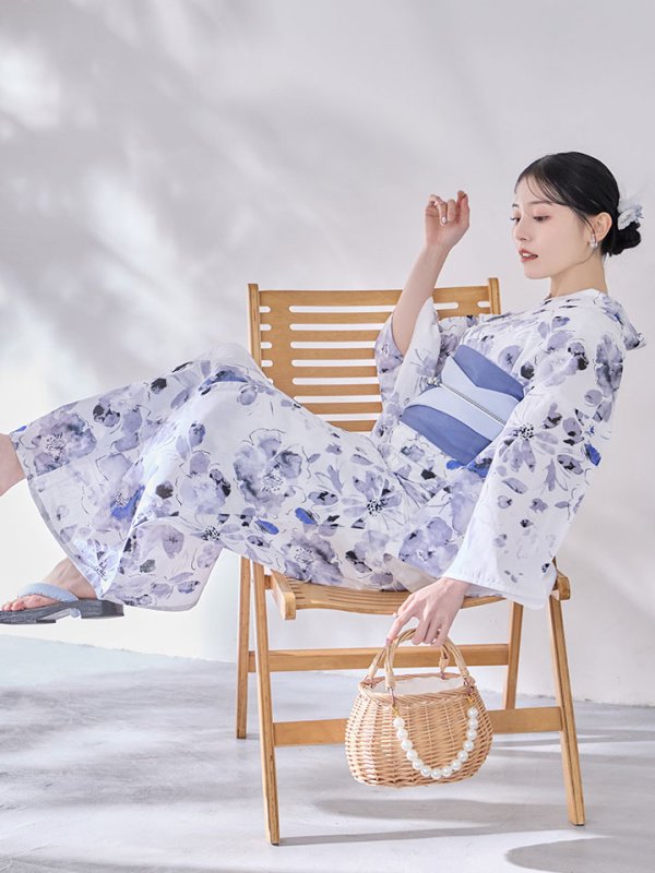 画像16: 【即日発送】水墨ニュアンスフラワー浴衣【浴衣３点セット 浴衣/帯/下駄】[OF04/HC03] (16)