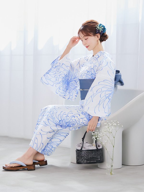 画像10: 【即日発送】白菊月の古典浴衣【浴衣３点セット 浴衣/帯/下駄】[YMT] (10)