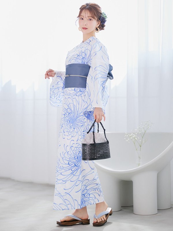 画像3: 【即日発送】白菊月の古典浴衣【浴衣３点セット 浴衣/帯/下駄】[YMT] (3)