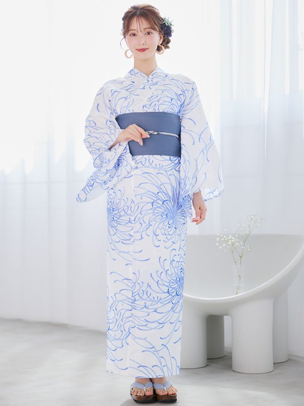 画像4: 【即日発送】白菊月の古典浴衣【浴衣３点セット 浴衣/帯/下駄】[YMT] (4)