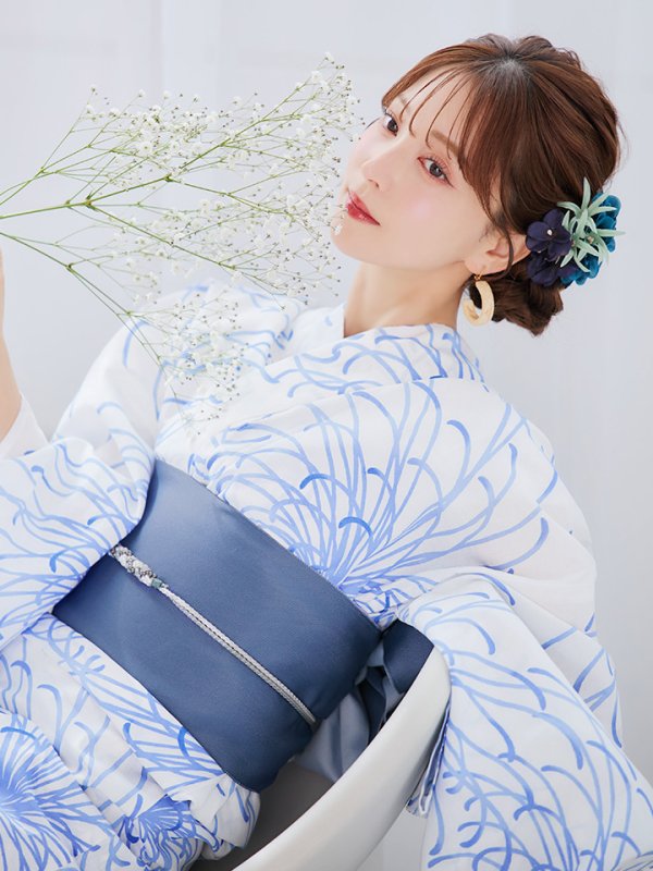 画像5: 【即日発送】白菊月の古典浴衣【浴衣３点セット 浴衣/帯/下駄】[YMT] (5)