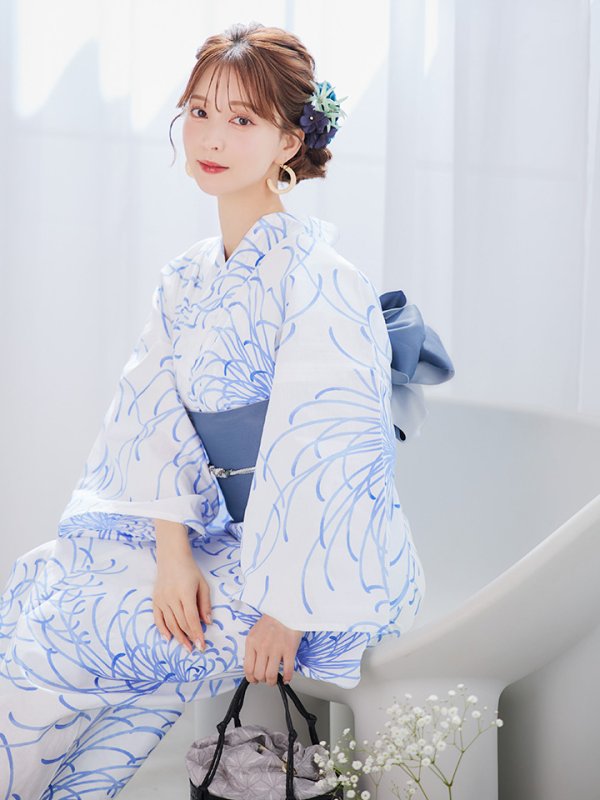 画像7: 【即日発送】白菊月の古典浴衣【浴衣３点セット 浴衣/帯/下駄】[YMT] (7)