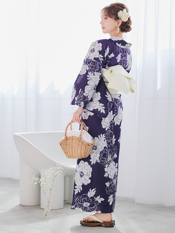 画像11: 【即日発送】スタイリッシュ牡丹モダン浴衣【浴衣３点セット 浴衣/帯/下駄】[YMT] (11)