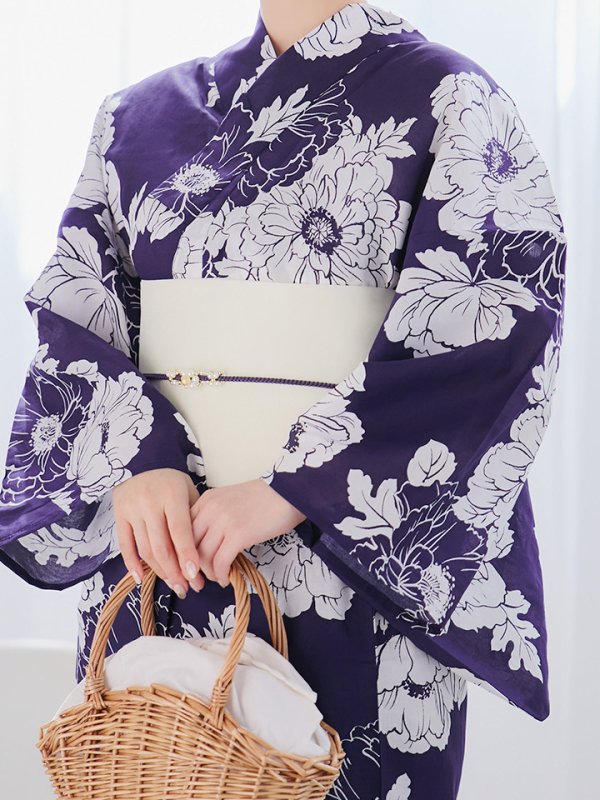 画像14: 【即日発送】スタイリッシュ牡丹モダン浴衣【浴衣３点セット 浴衣/帯/下駄】[YMT] (14)