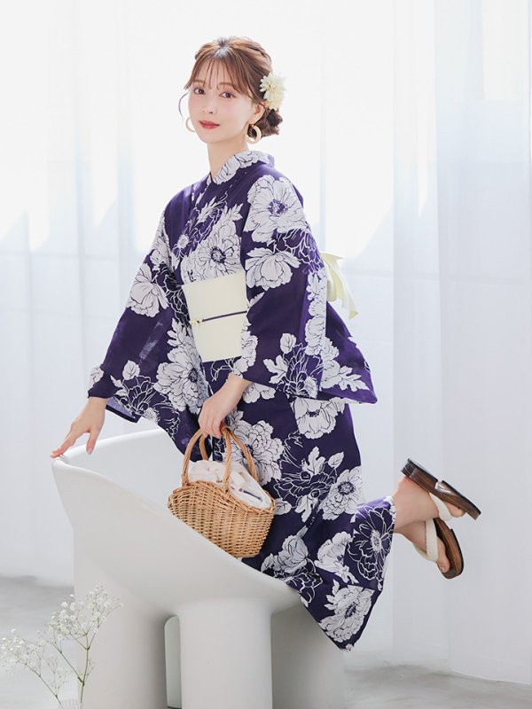 画像7: 【即日発送】スタイリッシュ牡丹モダン浴衣【浴衣３点セット 浴衣/帯/下駄】[YMT] (7)