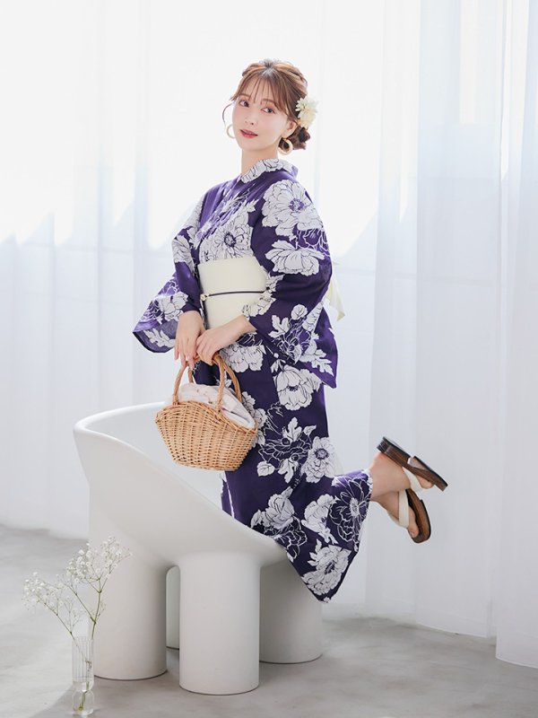 画像8: 【即日発送】スタイリッシュ牡丹モダン浴衣【浴衣３点セット 浴衣/帯/下駄】[YMT] (8)