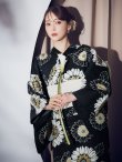 画像11: 【予約 / 5月下旬発送予定】向日葵柄黒色浴衣 OBI-siwa-204-wk-12-OW / HIMO-900-yn-1-B / YA-1066-kj-IV / GETA-02-ok-4-MOC / [y/OF01] (11)