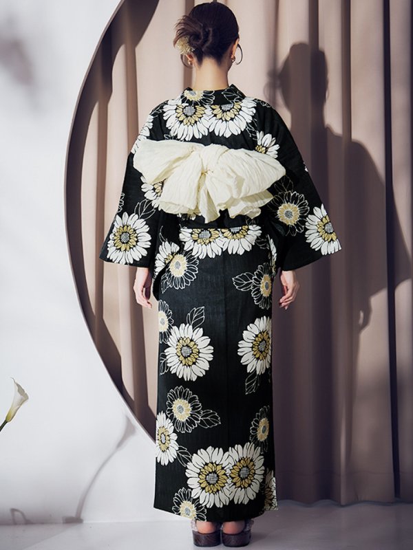 画像18: 【即日発送】【NIGHTS掲載】向日葵柄黒色浴衣【浴衣３点セット 浴衣/帯/下駄】[OF04] (18)