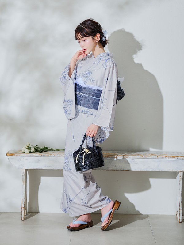 画像13: 【即日発送】【Riuコラボ】ブルーローズ浴衣【浴衣３点セット 浴衣/帯/下駄】[YMT] (13)